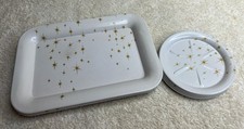 VNT Cocktail/Appetizer/Snack  Metal Tray And Coasters MCM White w/ gold  burst picture