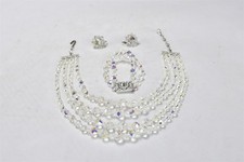 Vintage FACETED CRYSTAL NECKLACE + BRACELET + EARRINGS #08055 picture
