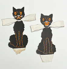 Two Vintage Halloween Black Cat Placecard Inserts. Dennison? picture