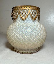 antique hand blown Bohemian Loetz bronze mounted white glass potpourri jar vase picture