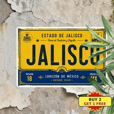 Jalisco Mexico Yellow & Blue Novelty Vehicle Tag Style Metal Sign 8x12 picture