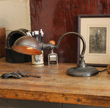 Vtg Antique Art Nouveau Bronze Industrial Cast Desk Table Lamp Light Greist 1930 picture