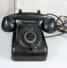 Antique Black Bakelite Rotary Desk Telephone Cloth Cord 1930s 1940s Parts Repair picture