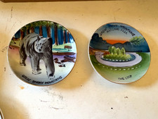 Vintage Smoky Mountains Bear Loop Souvenir Plates Set of 2 Hand Painted Japan picture