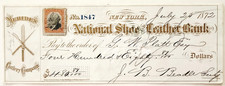 1872 New York National Shoe & Leather Bank Check Cobbler Tools Vignette Revenue picture