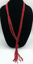 Vintage Native American Multi Strand Red Orange Glass Seed Bead Necklace picture
