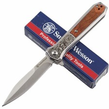 Smith & Wesson S&W Unwavered Linerlock Folding Knife Brown Wood Inlay A/O picture