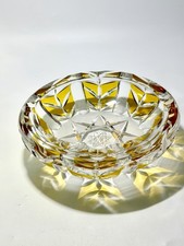 1960s Bohemian Amber Cut to Clear Crystal Ashtray Deep Cut Starburst Heavy 7” picture