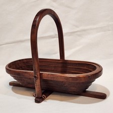 Vintage Steven Gray Signed Folding Wood Basket Locking Handle Myrtlewood picture