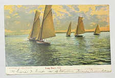 1907 Vintage UDB Postcard~Long Beach CA~Yachting on the Pacific~Sailboats Sunset picture