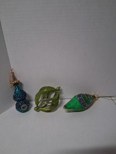 Lot Of 3 Jewel Tone Peacock Christmas Ornaments- Finia, Teardrop & Glitter Cage picture