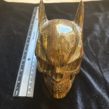Carved Tigers Eye Batman Skull 5x5x3” + 3”x4” Butterfly + 1.5” Sphere Reikee picture