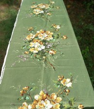 Vinrage Sanderson Green Floral Heavy Linen Fabric picture