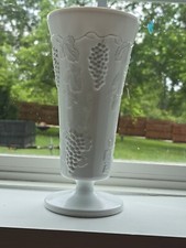 Vintage Indiana Colony Harvest Grape Pattern Milk Glass 9.5 in Vase picture