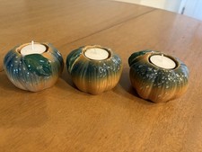 3 Ceramic Spatter Majolica Style Gourd Tea-Lite Candle Holders Fall Autumn Decor picture