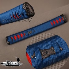 Red Imitated Rayskin Blue Ito Tsuka Alloy Menuki Kashira Handle For Katana Sword picture