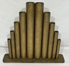 Vintage Brutalist Gilt Iron Tube Pipe Sculpture Vase Candle Holder Hand Made picture
