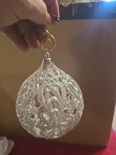 VINTAGE SIKVER SEE THROUGH ORNAMENT WITH GOLD HANGAR AND PURPLE STONE picture