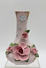 Vintage Lefton Hand Painted Vase Floral Pink Rose Ceramic with Gold Splatter picture