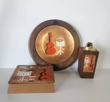ERNEST JOHN MCM Genuine Walnut Enamel on Copper Smoking Set picture