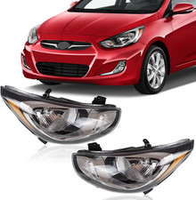 Headlights Fit for 2012-2014 Hyundai Accent Halogen Headlamp Replacement Black a picture