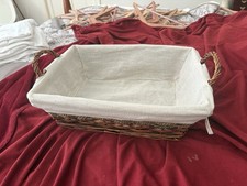 14” Wicker Woven Low Rectangular Basket with Two End Handles& Custom Linen Liner picture