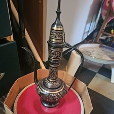 Ornate Brass-Tone Hookah Base/Body, Floral Engraved, Dual Handles, Lid picture
