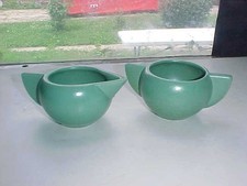 Haeger Pottery Geranium  Green Sugar / Creamer Set Bridge Sized 2-1/4