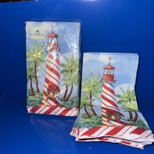 Vtg Cypress Christmas Lighthouse Long Napkins NIP 44 Napkins 8” X 4.5” picture