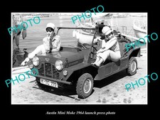 OLD POSTCARD SIZE PHOTO OF 1964 AUSTIN MINI MOKE LAUNCH PRESS PHOTO picture