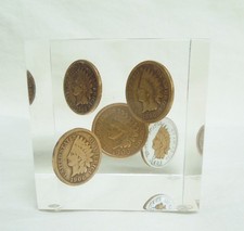 Lucite 2-inch Cube of Indian Head Pennies picture