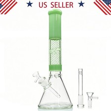 16in 7mm Heavy Thick Glass Bong Water Pipe Smoking Beaker Bong Hookah 14mm bowl picture