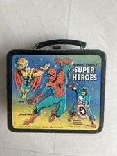 VNTG 1976 Aladdin Marvel Comics Super Heroes Spider-Man Metal Lunchbox w/Thermos picture