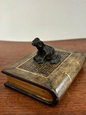 Vtg Maitland Smith (?) Style Bronze Frog On Faux Leather Book Paperweight picture