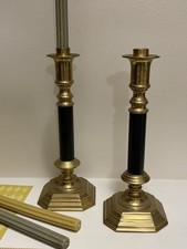 Vintage Authentic Frederick Cooper Brass & Black Enamel Pair Candlesticks 13”  picture