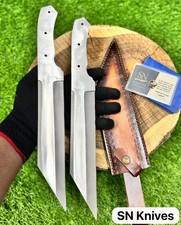 2pcs-Custom Handmade D2 Steel Hunting Seax Knife Blank Blades W/ Leather Sheath picture