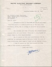 1931 L.A. Pacific Electric Company President SIGNED D.W.Pontius Letter Document picture