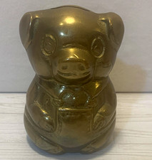 Vintage Brass Pig in Overalls Piggy Bank 4.75” Made in Korea picture