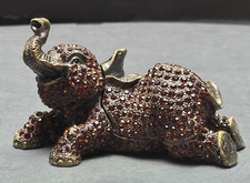 CIEL Jeweled Elephant Trinket Box Red Rhinestone Green Enamel Hinged picture