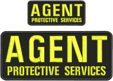AGENT P SERVICES EMBROIDERY PATCH 4X10 AND 2X5 HOOK ON BACK YELLOW ON BLACK picture