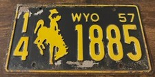 1957 Wyoming Vintage License Plate 14 1885 Niobrara County Lusk Lance Creek picture