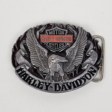 90s Harley Davidson Motorcycle Biker Belt Buckle 3d Eagle Flame Enamel Siskiyou picture