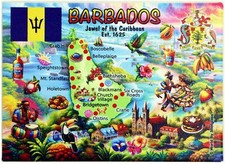 Barbados Graphic Map and Attractions Souvenir Fridge Magnet 2.5
