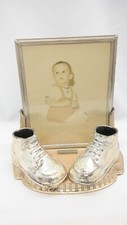 Vintage Silver Plated Baby Bootie Shoes Picture Frame   TF picture
