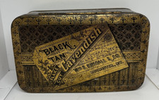Scarce 1900s Black and Tan Litho Hinged Flake Cut Cavendish Tobacco Tin VTG picture