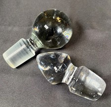 Lot Of 2 Vintage ATQ clear glass solid ball & Cone Shaped decanter stoppers only picture