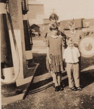 1930s Brothers Sister Boys Girl Family Portrait Childhood Gas Station Cars picture