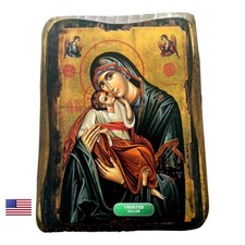 Iconsgr Wooden Greek Orthodox Icon Virgin Mary Jesus Christ A0 picture