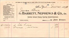 1894 BARRETT NEPHEWS CO DEALER STATEN ISLAND FANCY DYEING ESTABISHMENT NEW YORK picture