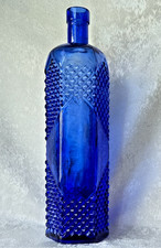 Vintage Cobalt Blue Glass Bottle W/Diamond Pattern 12